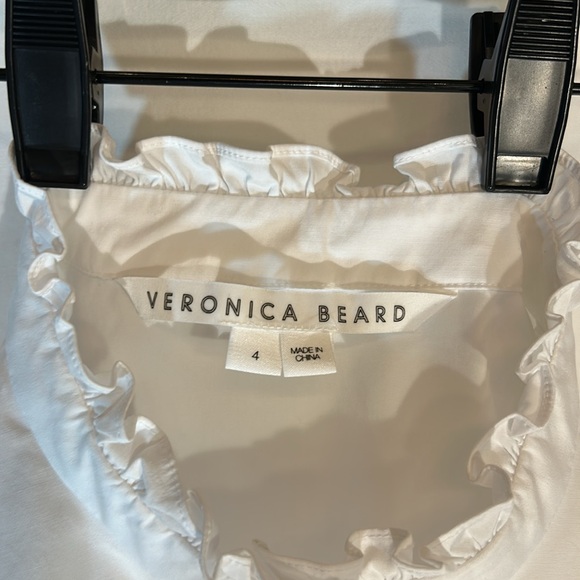 Veronica Beard White Ruffle Button Down Shirt Size 4 - Picture 4 of 5